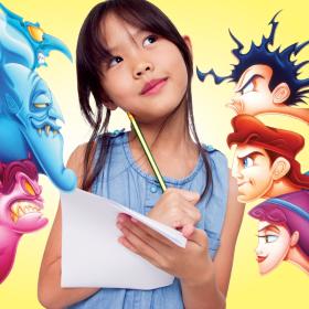 girl surrounded by hercules characters